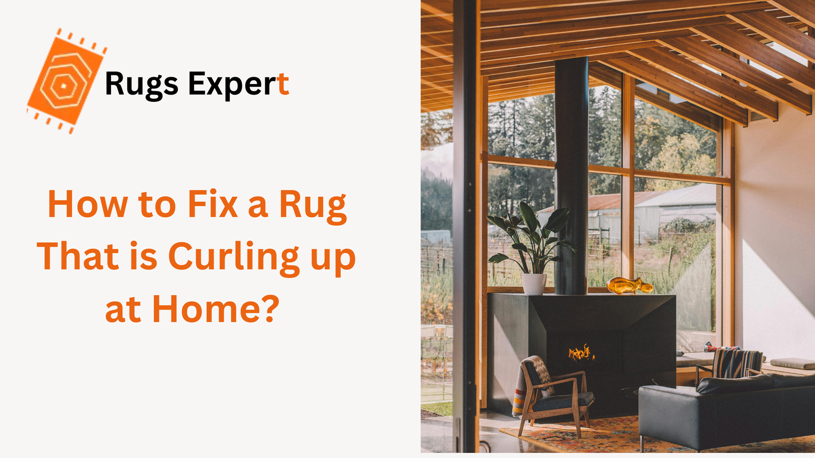 A chair on the rug as well as text that is how to fix a rug that is curling up at home