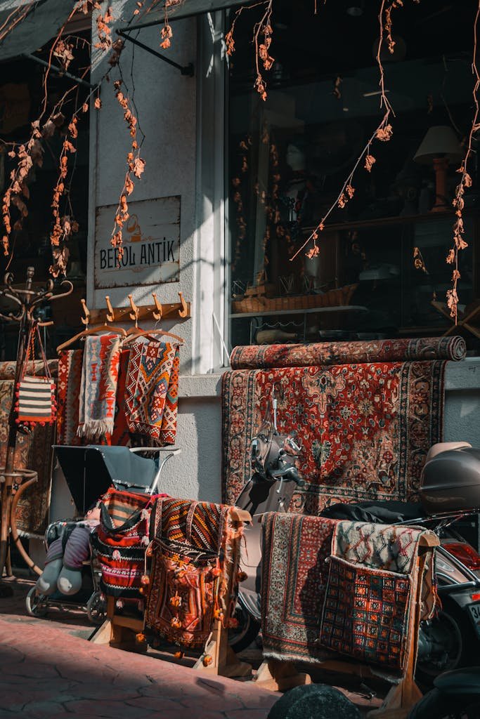 Oriental Rugs with Traditional Patterns in a Store in City