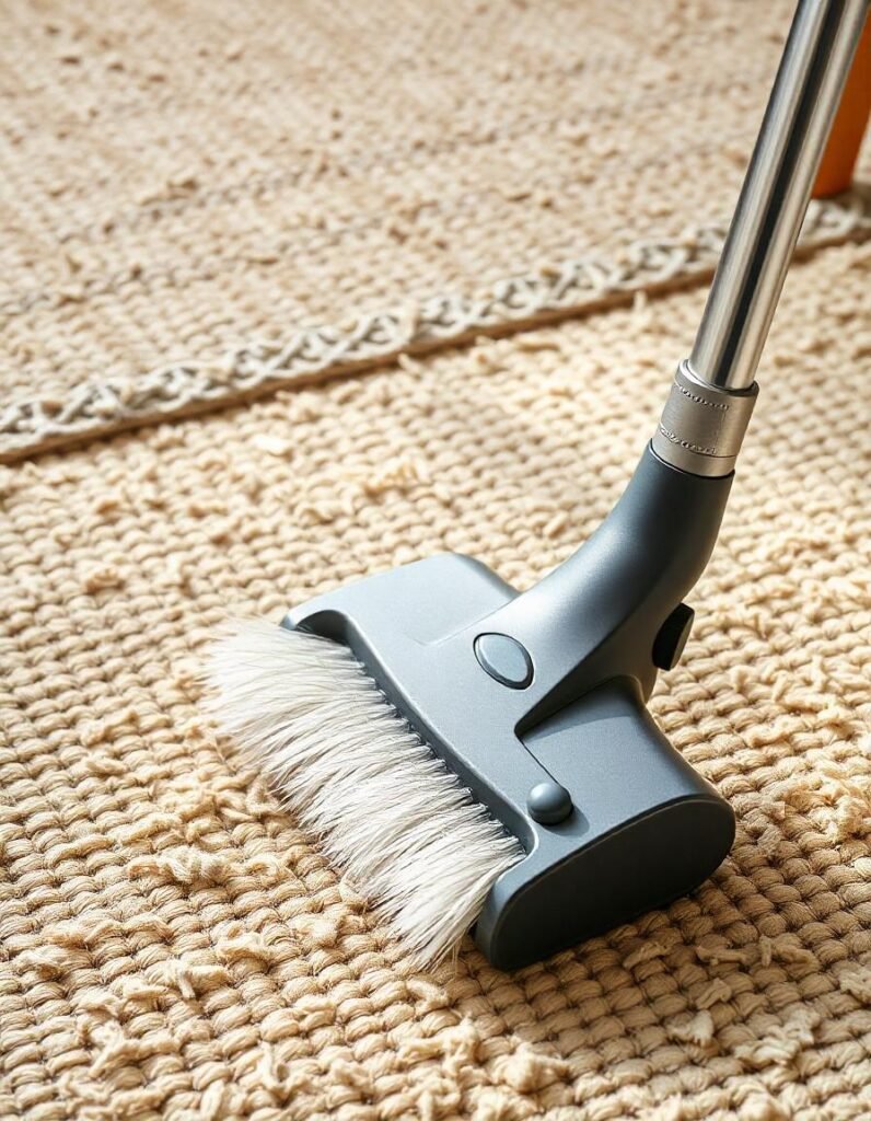 cleaning brush on the 8x10 rug