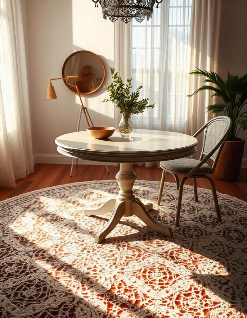 round rug under round dining table