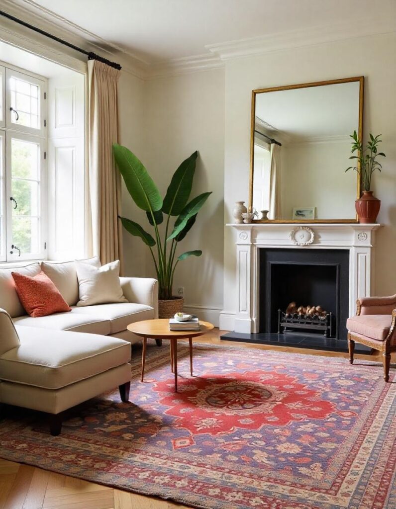 A Well decorated living space with layered rug