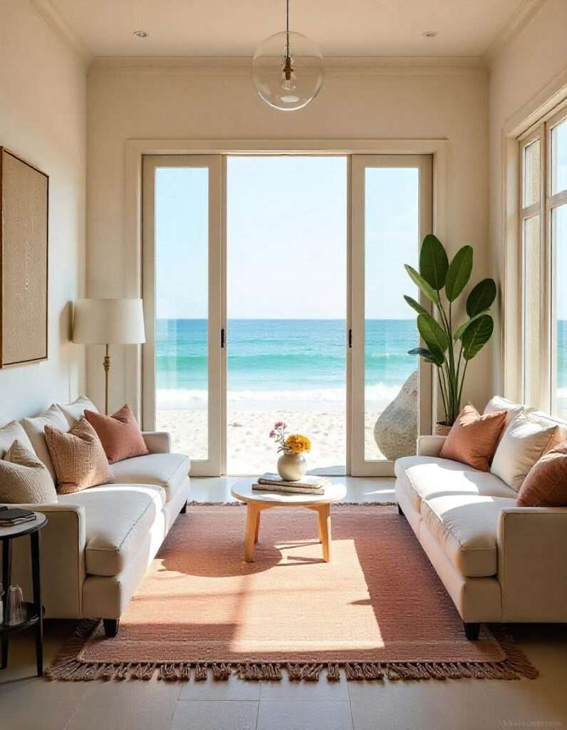 beautiful living room with beautiful rug in the beach house