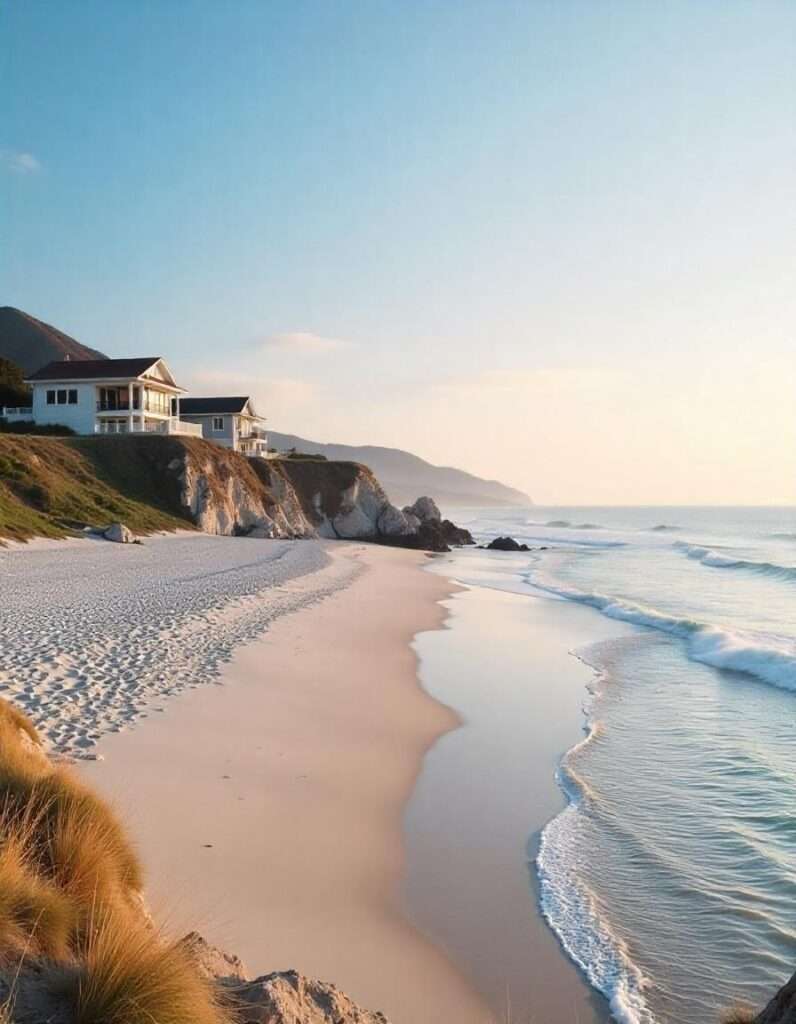 Beautiful beach houses beside the ocean on the mountain