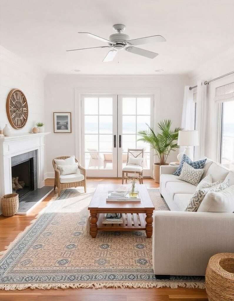 A beautiful beach drawing room with rugs, and other decors