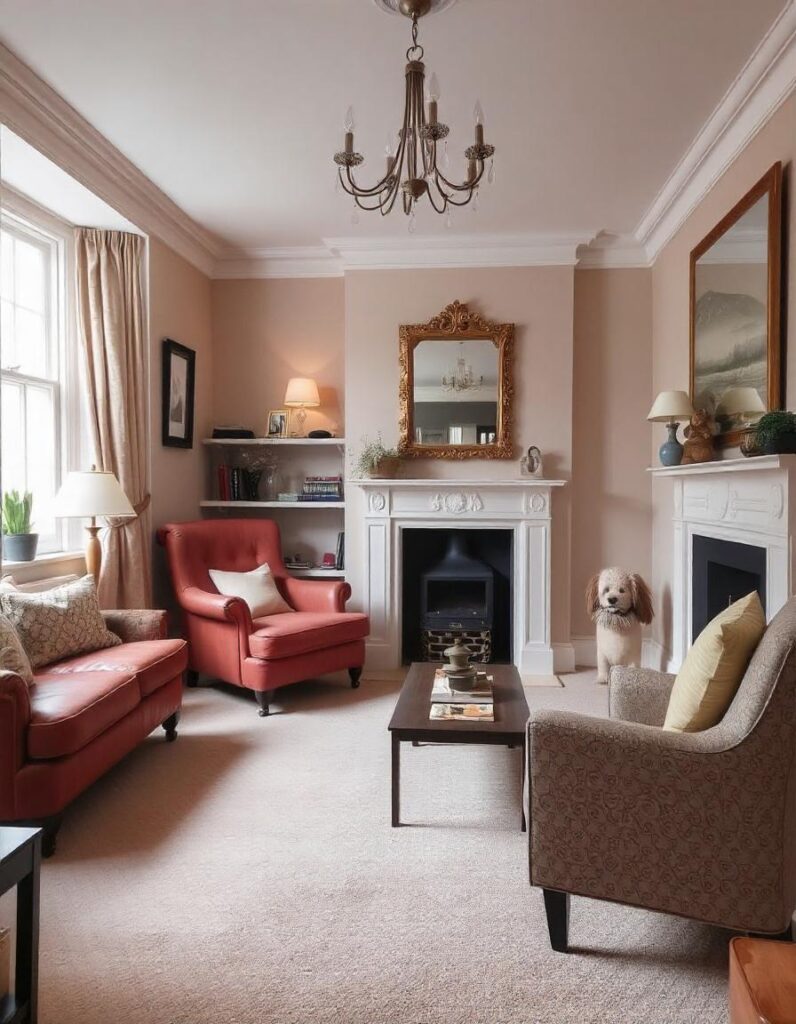 a beautiful living room with wool rug and other decors