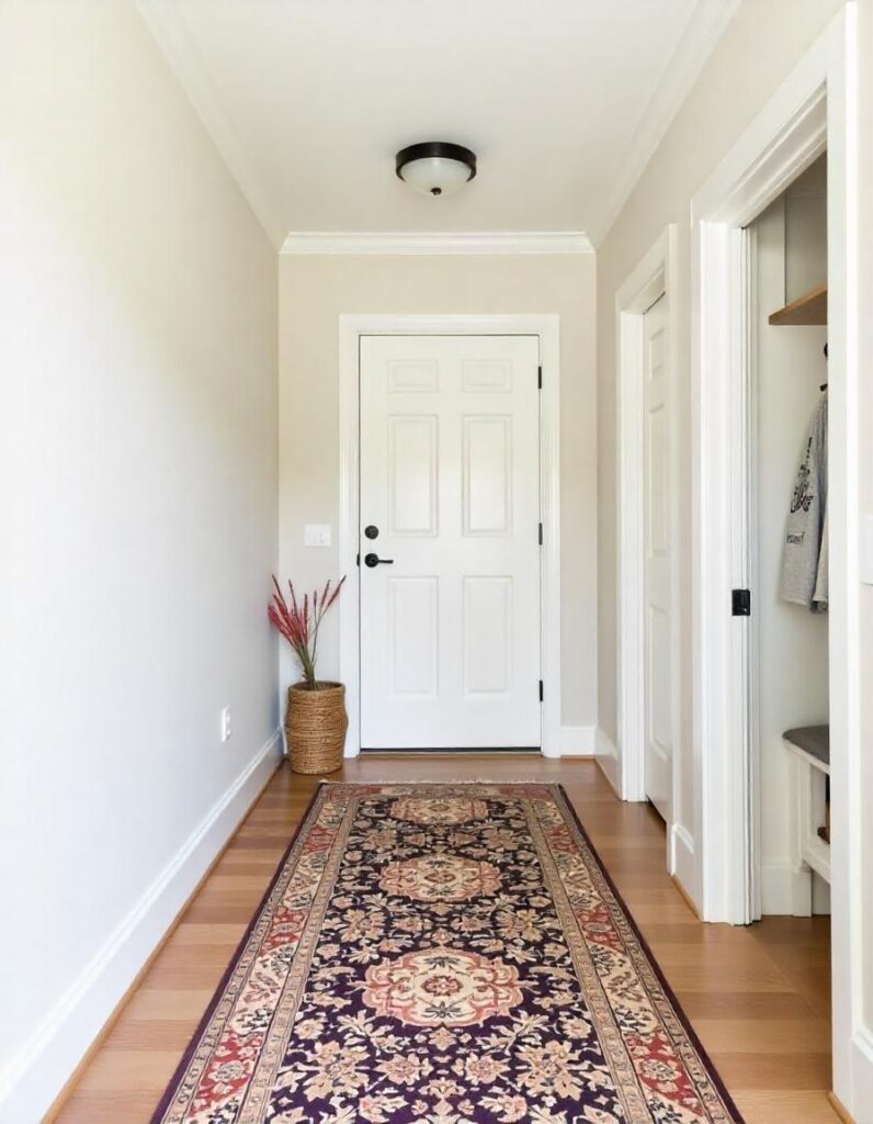 beautiful rug and plant in the mudroom