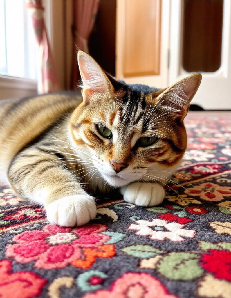 a dog on the rug in the beautful living room