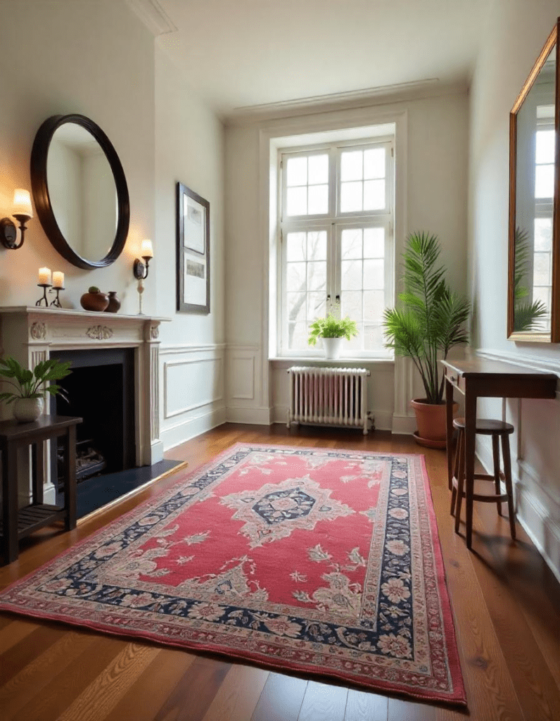 beautiful living room with area rug on dark wood floor and other decors