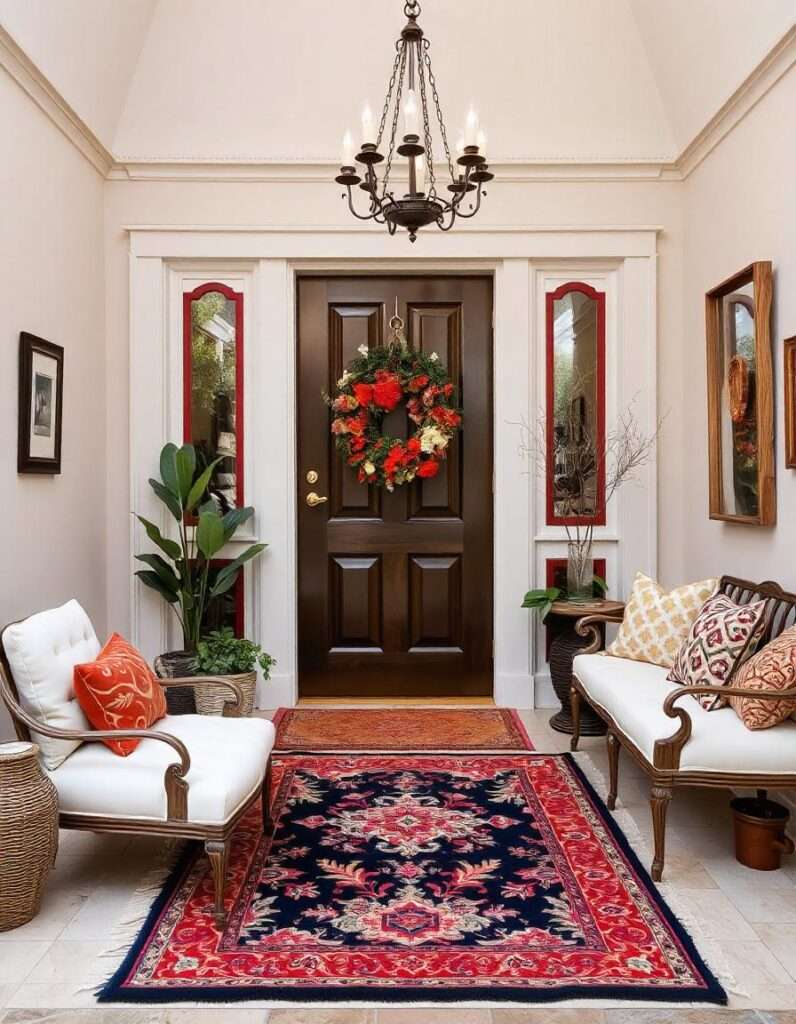 a beautiful entryway with runner rug