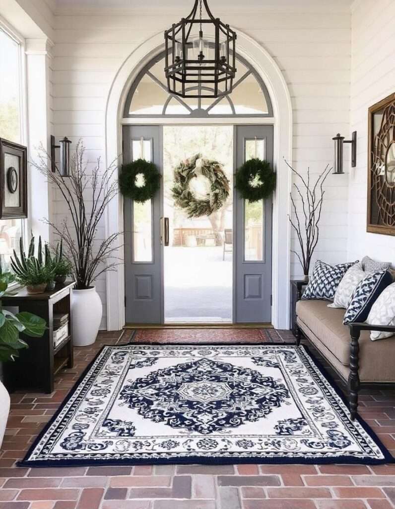 a beautiful entryway with runner rug