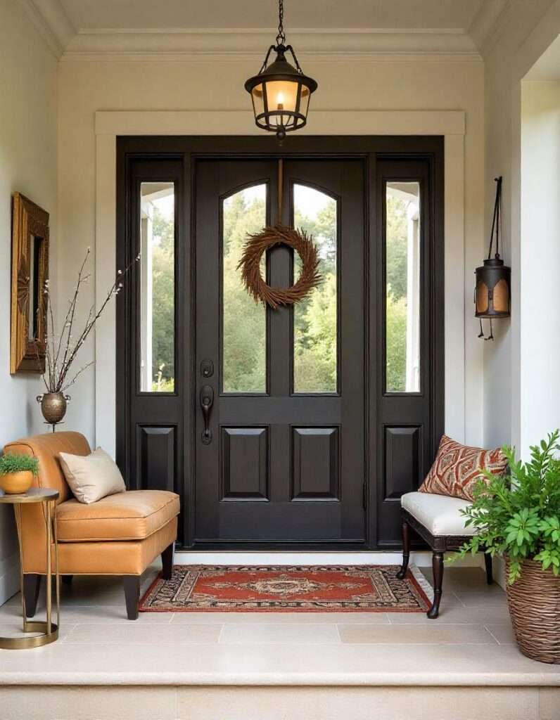 a beautiful entryway with runner rug