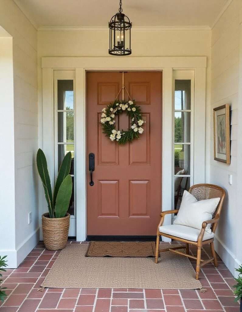 a beautiful entryway with runner rug