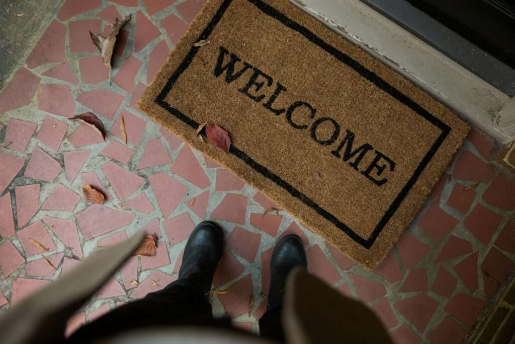 a beautiful entryway with runner rug